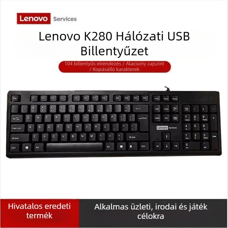 Lenovo vezetékes billentyűzet, 104 billentyű, ABS anyag, vízálló, asztali számítógépekhez