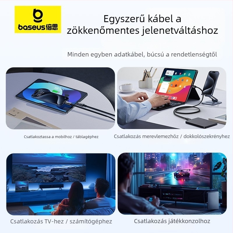 Baseus USB-C-tól USB-C-ig gyors töltésű adatkábel, 1,5 m, 100 W, cinkötvözet