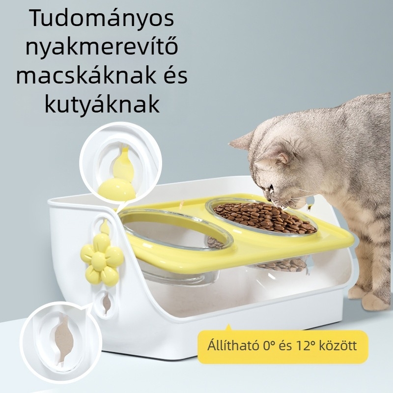 Megerősített, csöpögésmentes dupla macska tál etetésre és ivásra (ABS)