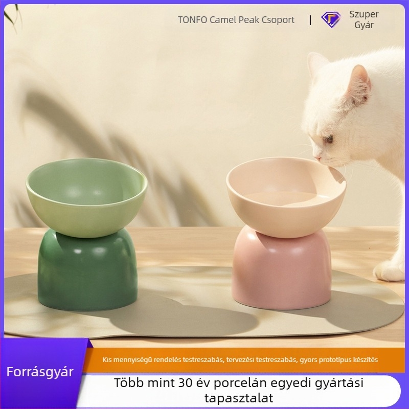 Porcelán magas lábú állateledel-tál anti-tip dizájnnal és ferde peremmel; testreszabható képpel