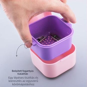 Műanyag körömreszelőfejek dezinfekciós és tisztító doboza alkohollal történő áztatáshoz; nettó tartalom 30