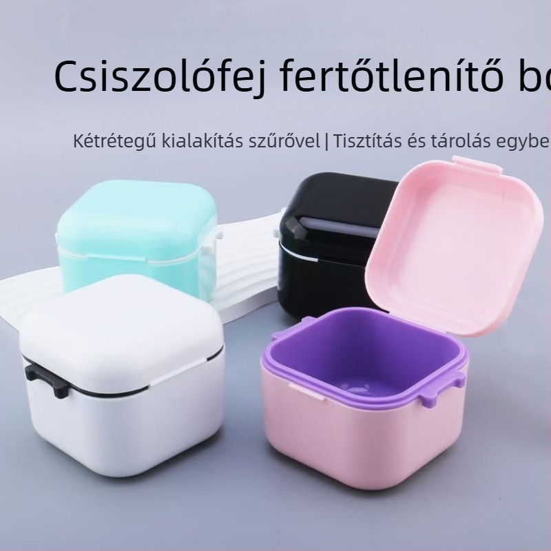 Műanyag körömreszelőfejek dezinfekciós és tisztító doboza alkohollal történő áztatáshoz; nettó tartalom 30