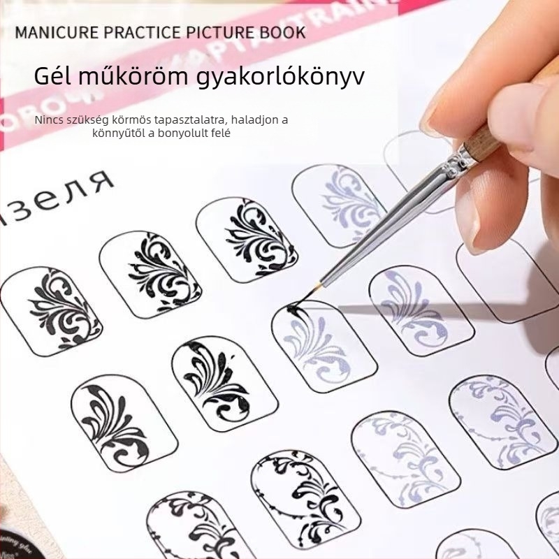 Nail Art gyakorlókönyv: Festett virágok másolása kezdőknek — 104 g, készlet eszközökkel a körömápoláshoz, Anyag: Egyéb, Hazai márka, általános közönség