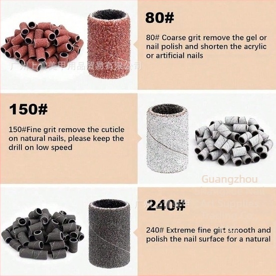 Körömreszelő szalagok készlet, 50 db, szemcse 80/120/180, körömfúróhoz