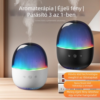 USB-s tápegységű ultrahangos aromaterápiás párásító, kompakt asztali kivitel, helyiségekhez legfeljebb 10 m², 0,5 L tartály, zaj 36 dB alatt
