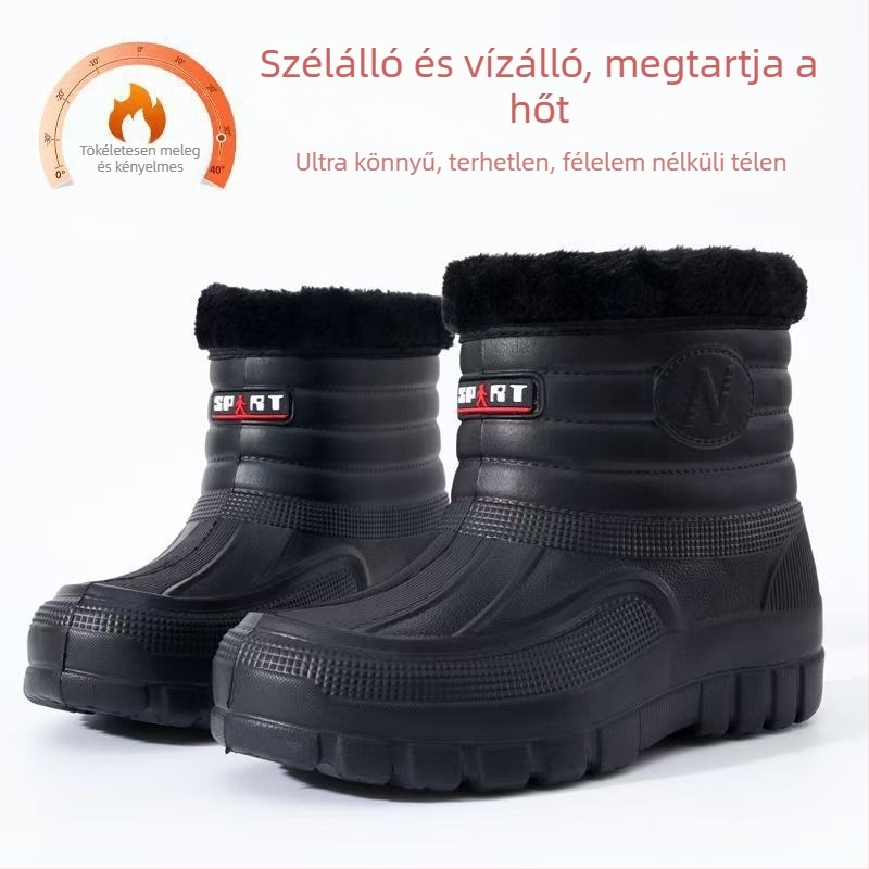 Férfi téli hócipő EVA felsőrésszel, EVA habtalpú talp, kerek orr, alacsony sarok (1–3 cm)