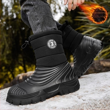 Manjiang Red Téli hócipő fleece béléssel, PU felsőrész, csúszásmentes gumitalp, etnikus stílus