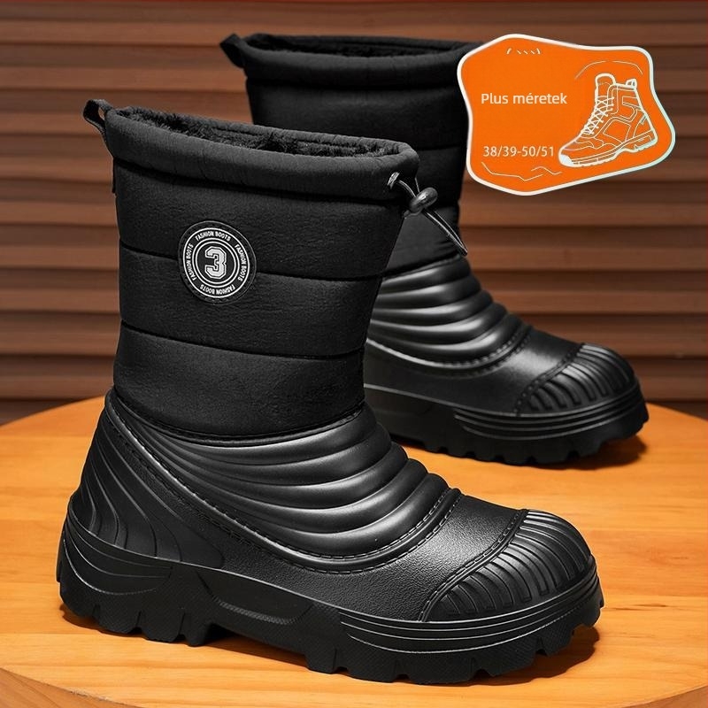 Manjiang Red Téli hócipő fleece béléssel, PU felsőrész, csúszásmentes gumitalp, etnikus stílus