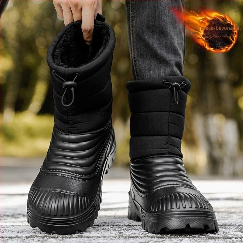 Manjiang Red Téli hócipő fleece béléssel, PU felsőrész, csúszásmentes gumitalp, etnikus stílus