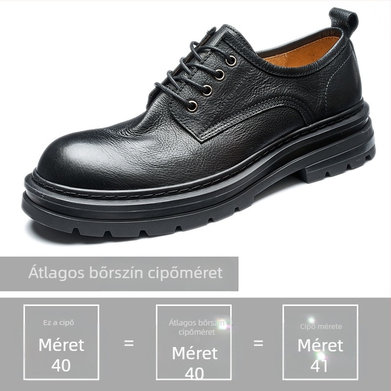 Férfi bőr alacsony cipő, első osztályú marha bőr, kerek orr, gumi talp, 3–5 cm sarok