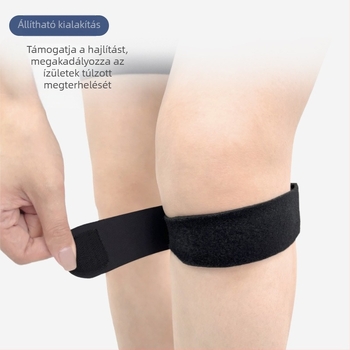 Térdvédők beépített szilikon ütéscsillapítással, állítható, kosárlabdához és túrázáshoz; anyagok: Lycra, poliészter, SBR, szilikon