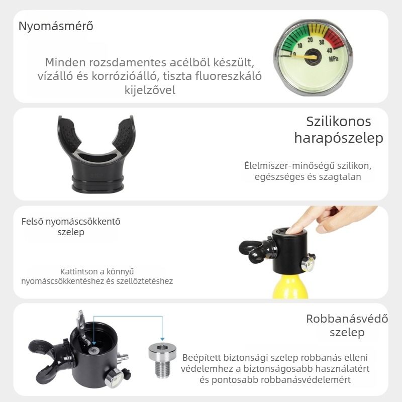 Mini búvár oxigén palack, alumínium ötvözet, 0.5L kapacitás, DIDEEP márka, licencelhető magáncímke