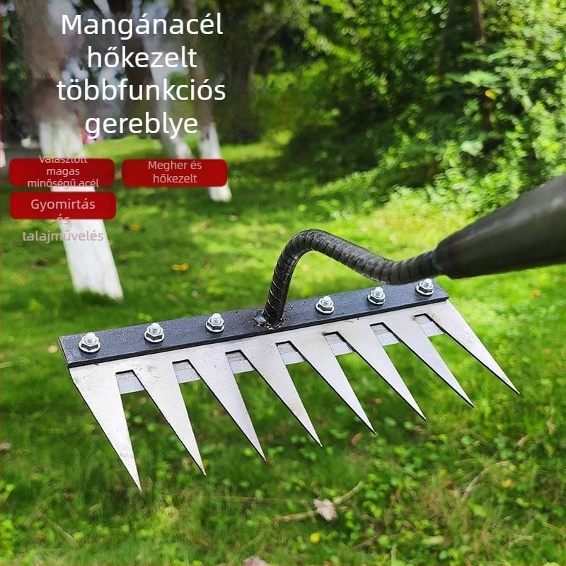 Mangán-acél gyomirtó kapa fogazott fejjel – többfunkciós mezőgazdasági eszköz a talaj lazításához