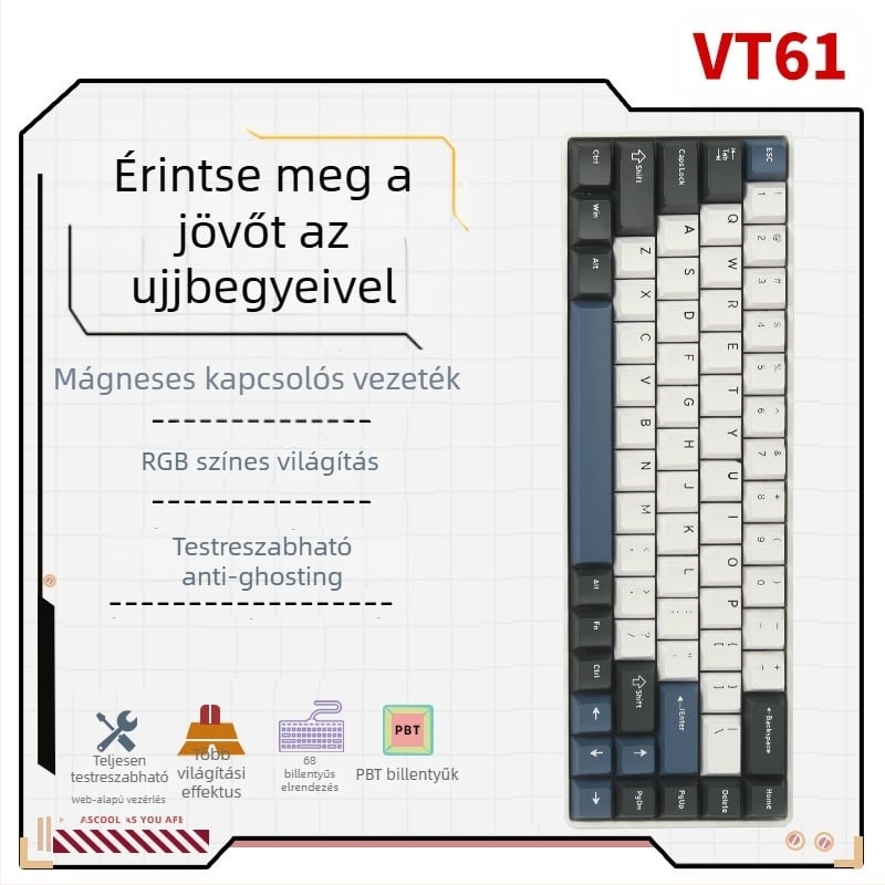 Mechanikus billentyűzet, 99 gomb, USB-C, Bluetooth 2.4G, RGB háttérvilágítás, kettős szárny dizájn
