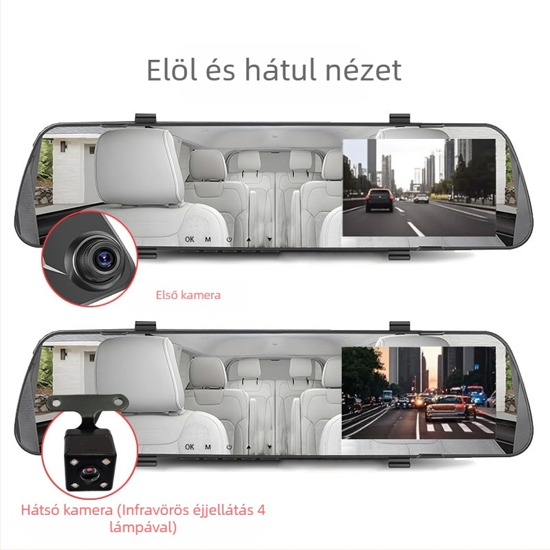 Visszapillantó tükrös autós dashcam — 1080p éjszakai felvétel, kettős felvétel, 140° széles látószög, TF-kártya tárolás
