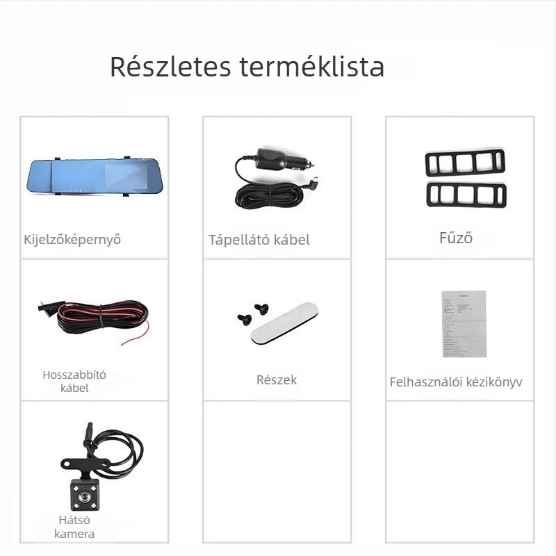 Visszapillantó tükrös autós dashcam — 1080p éjszakai felvétel, kettős felvétel, 140° széles látószög, TF-kártya tárolás