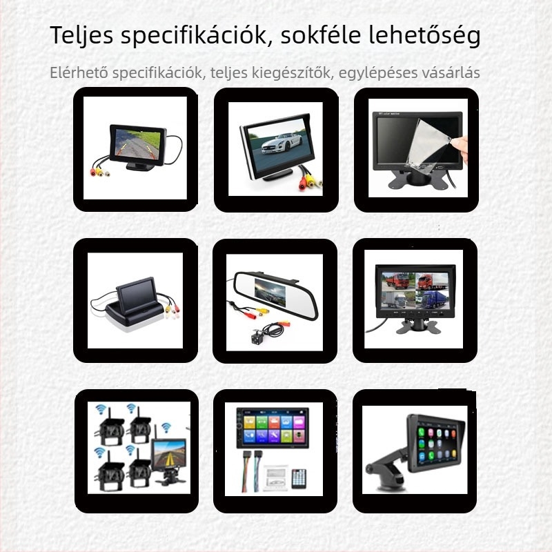 Autóhátsó nézet kijelző kamerával, TN kijelző, felbontás 480P-720P, AV bemenet, univerzális kompatibilitás