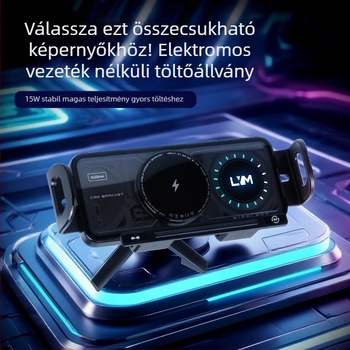 Összecsukható autótelefon-tartó vezeték nélküli gyorstöltéssel - 7,5 W, szellőzőnyílásra snap-on rögzítés, modell X07, univerzális kompatibilitás