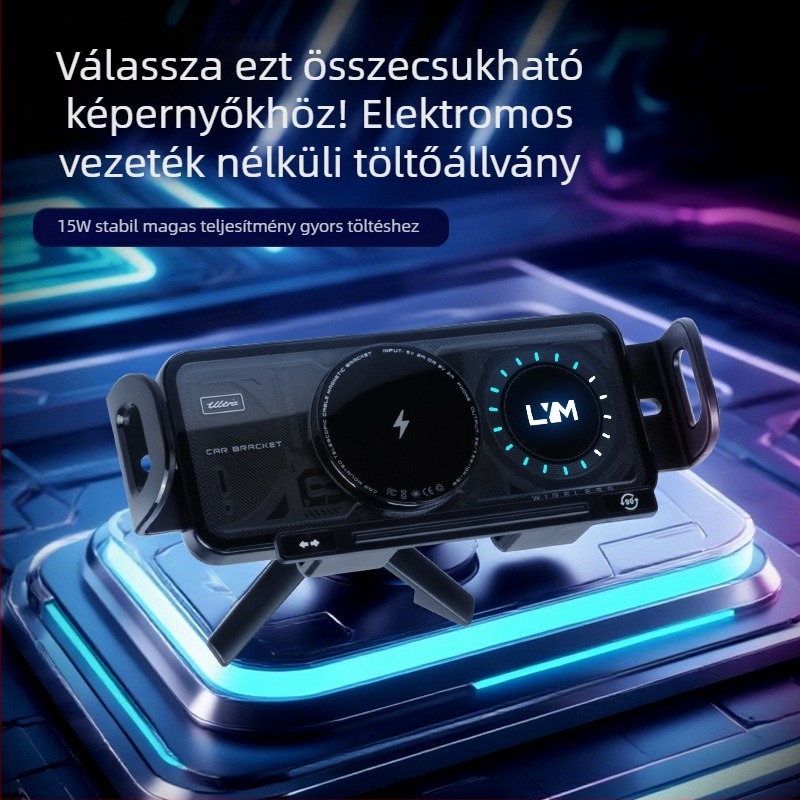 Összecsukható autótelefon-tartó vezeték nélküli gyorstöltéssel - 7,5 W, szellőzőnyílásra snap-on rögzítés, modell X07, univerzális kompatibilitás