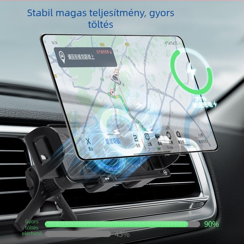 Összecsukható autótelefon-tartó vezeték nélküli gyorstöltéssel - 7,5 W, szellőzőnyílásra snap-on rögzítés, modell X07, univerzális kompatibilitás