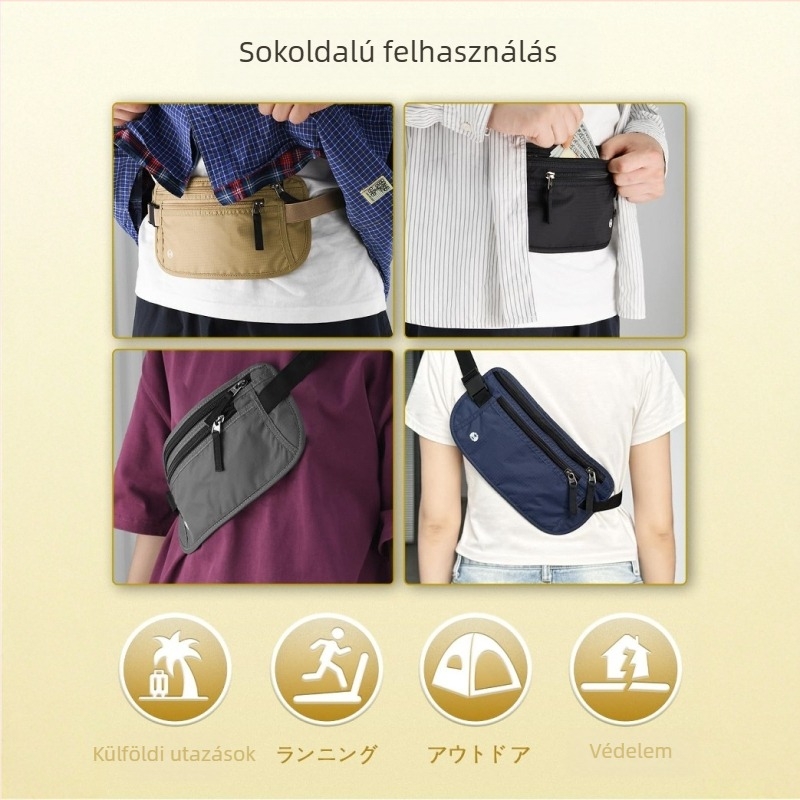 Zidelon Nylon RFID-blokkoló útlevél övtáska kültéri utazásokhoz – uniszex anti-tolvaj dokumentum szervező poliészter béléssel