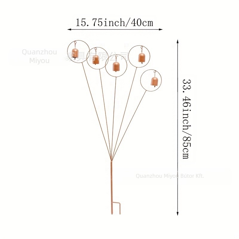 Vintage fém kerti dísz — 5 harang a földre szúrható kampókkal, beltéri és kültéri használatra, minimalistikus acél dizájn