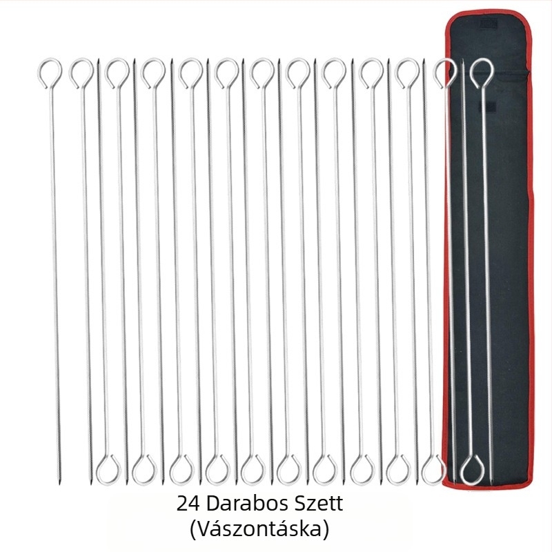 GF rozsdamentes acélból készült 24 darabos grillnyárs készlet akasztógyűrűkkel kültéri grillezéshez