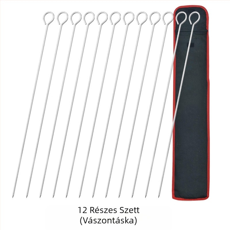 GF rozsdamentes acélból készült 24 darabos grillnyárs készlet akasztógyűrűkkel kültéri grillezéshez