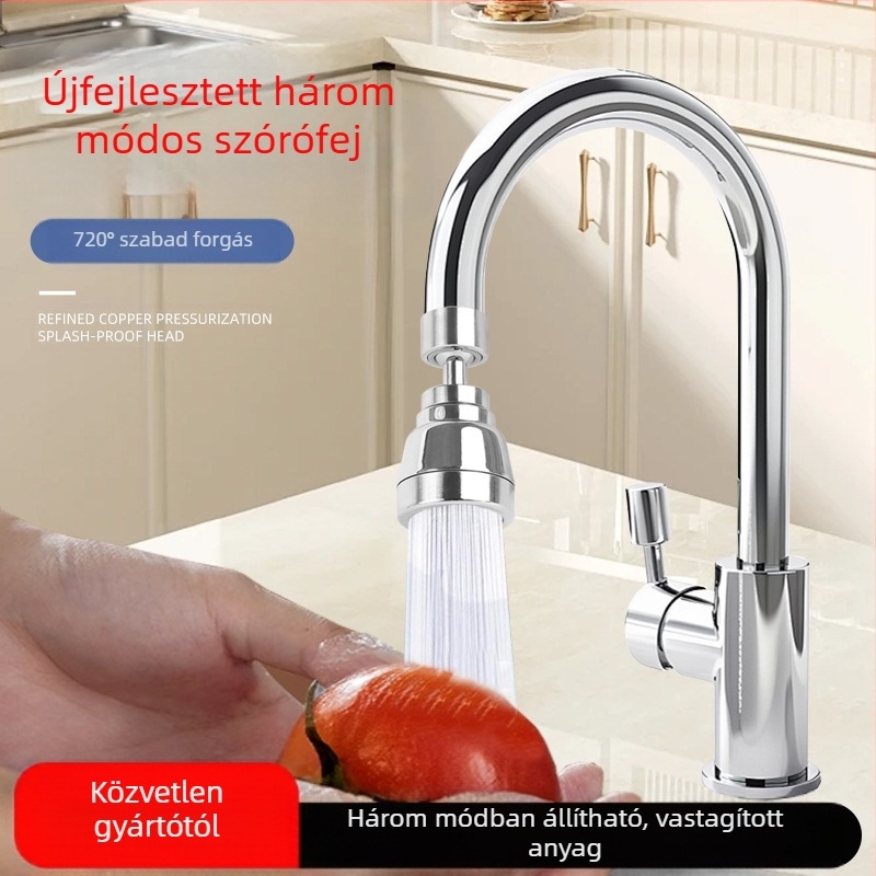 Három sebességű anti-szóró csapfej, kettős golyó forgással, ABS+rozsdamentes acél, menetes csatlakozás, felhúzható nyílás