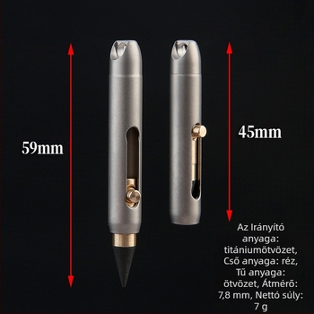 Titánium ötvözetű mini ceruza cserélhető heggel, kulcstartó klippel, vészhelyzeti írás