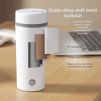 Autóba illeszthető elektromos vízmelegítő pohár, 12V/24V tápegység, 0,35 L kapacitás, 70 cm kábel, 80W/140W, automatikus kikapcsolás és túlmelegedés elleni védelem