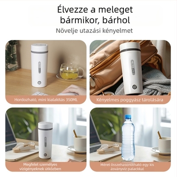Autóba illeszthető elektromos vízmelegítő pohár, 12V/24V tápegység, 0,35 L kapacitás, 70 cm kábel, 80W/140W, automatikus kikapcsolás és túlmelegedés elleni védelem