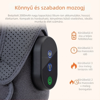 Vállmasszírozó fűtéssel és rezgéses masszázzal – 7W, 5V, 35-45°C, Három fokozatú vezérlés