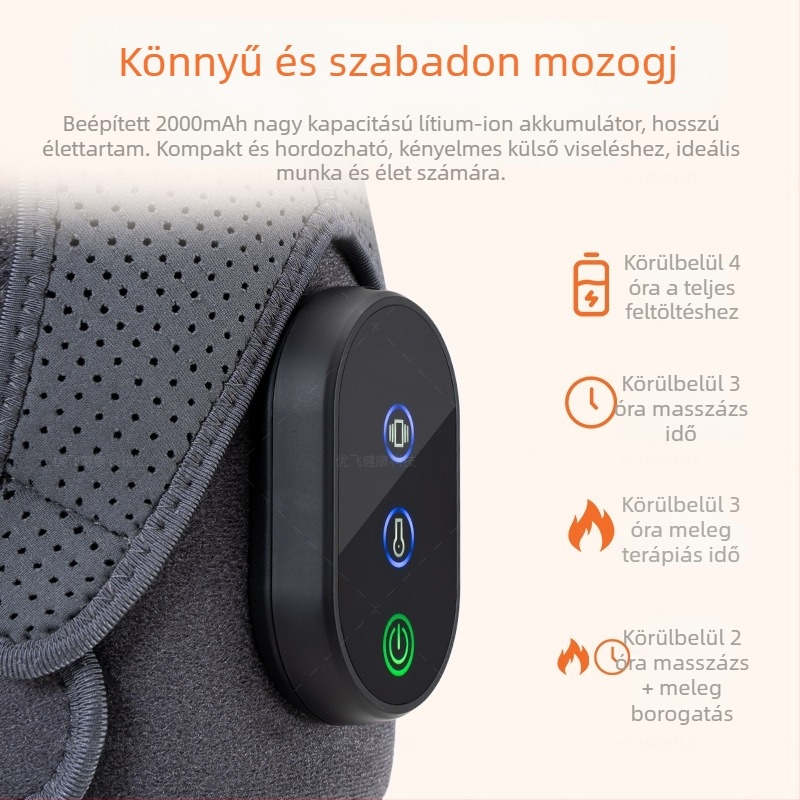 Vállmasszírozó fűtéssel és rezgéses masszázzal – 7W, 5V, 35-45°C, Három fokozatú vezérlés