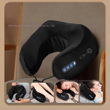 U-formájú elektromos nyakmasszírozó párna, 2 masszázsfejjel, 3 fokozattal, melegítés és gyúrás funkcióval, újratölthető