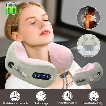 U-formájú elektromos nyakmasszírozó párna, 2 masszázsfejjel, 3 fokozattal, melegítés és gyúrás funkcióval, újratölthető