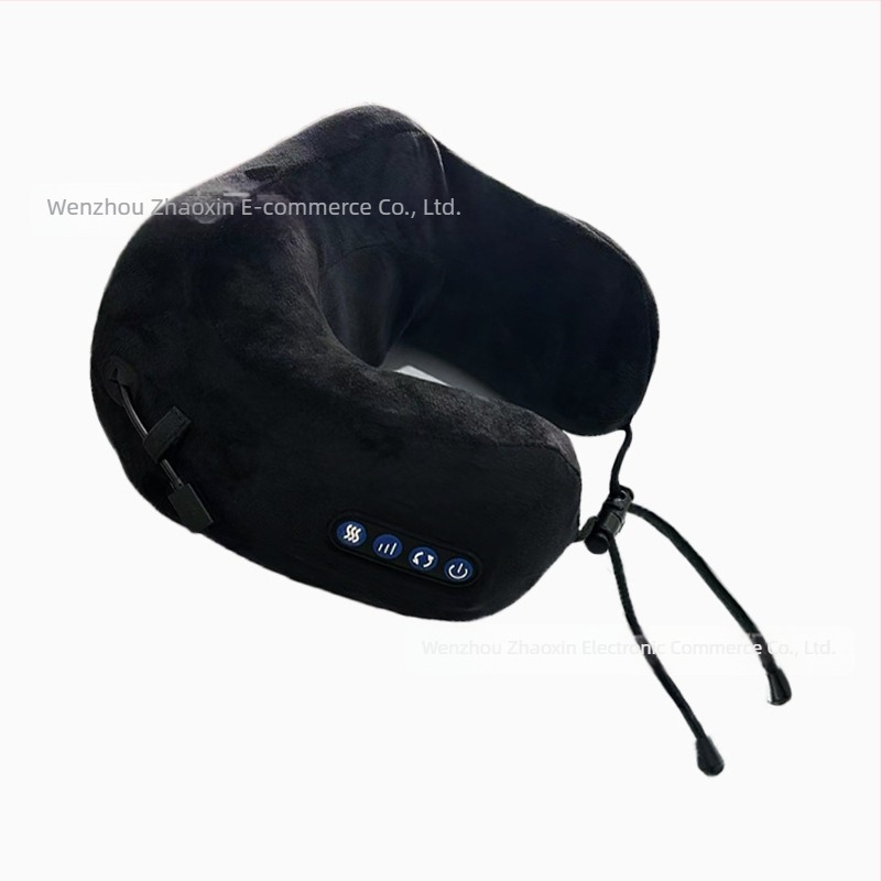 U-formájú elektromos nyakmasszírozó párna, 2 masszázsfejjel, 3 fokozattal, melegítés és gyúrás funkcióval, újratölthető
