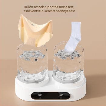 Washing Cup kettős rekesz, leválasztható kivitel, modell N-09; USB 5V, 15W; mechanikus működés; időzítő 2 órán belül; alkalmas fehérneműkhöz és zoknikhoz
