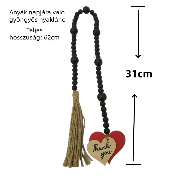 Anyák napjára dupla szívű fa medál gyöngyös zsinóros dekoráció – DIY