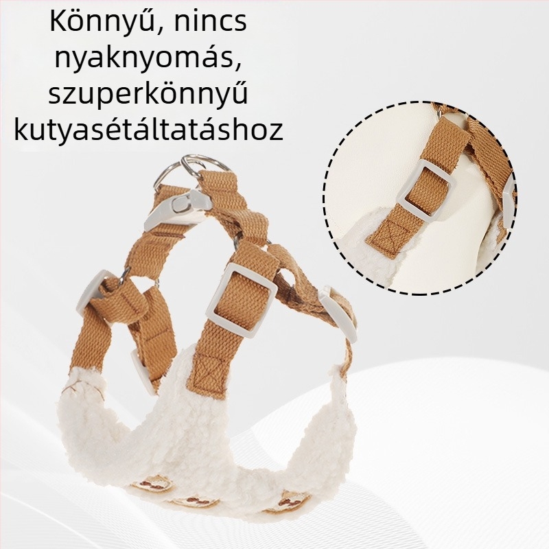 Állítható kutyahám és póráz báránygyapjú plüssmedvével, rajzfilmszerű dizájnnal