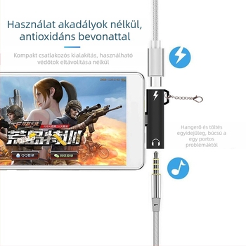 Type-C fejhallgató adapter 3,5 mm-es jackkal és USB-C töltéssel, egyportos Type-C telefonokhoz