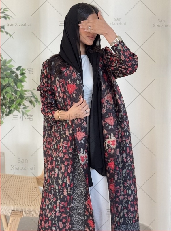 Pliszírozott köntös-kabát (95% poliészter, hosszú ujjú, hosszú szabásvonal)