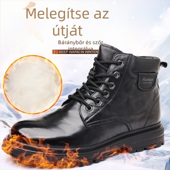 Martin bakancs férfiaknak, téli magas bőr csizma shearling béléssel, oldalsó cipzár, középmagas szár, gumírozott talp