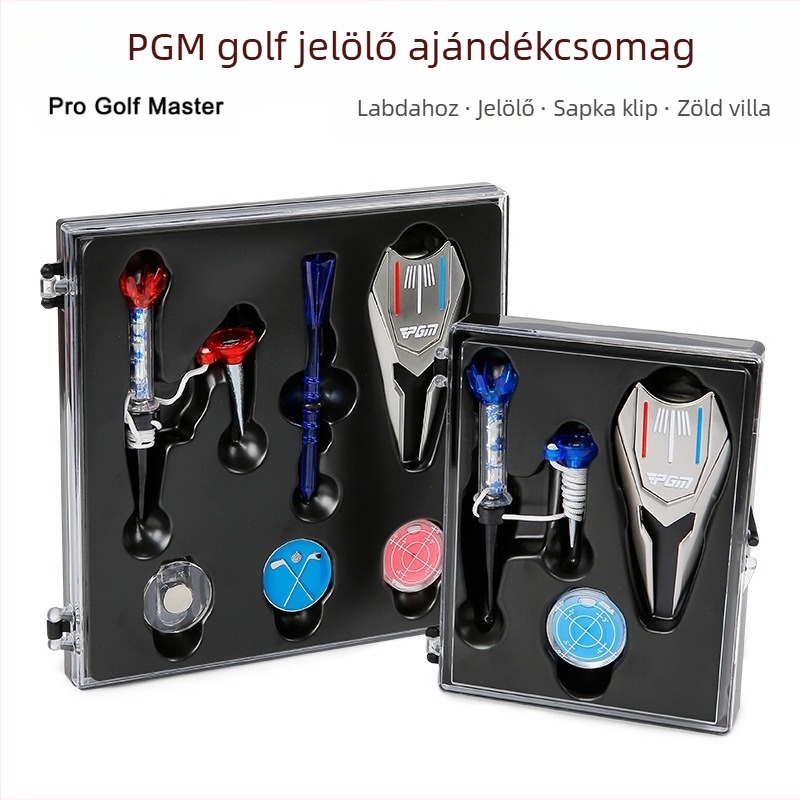 PGM golf kiegészítőkészlet: sapka-clips, mágneses labdamarker, TEE és divot javító eszköz – ajándékdoboz