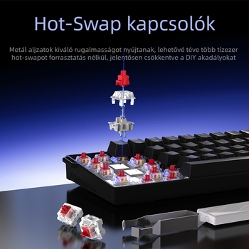 Gamer billentyűzet, 60%-os elrendezés, ≤87 billentyű, kábeles csatlakozás, mechanikus kapcsolók