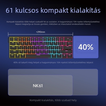 Gamer billentyűzet, 60%-os elrendezés, ≤87 billentyű, kábeles csatlakozás, mechanikus kapcsolók