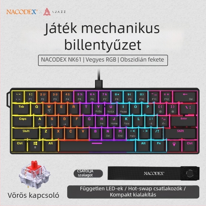 Gamer billentyűzet, 60%-os elrendezés, ≤87 billentyű, kábeles csatlakozás, mechanikus kapcsolók