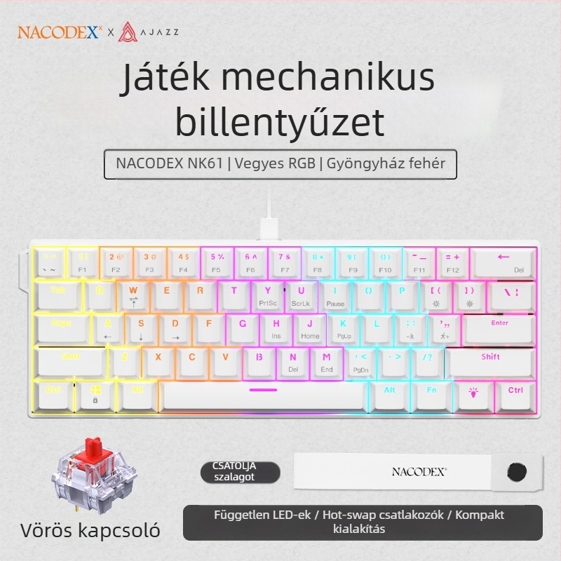 Gamer billentyűzet, 60%-os elrendezés, ≤87 billentyű, kábeles csatlakozás, mechanikus kapcsolók