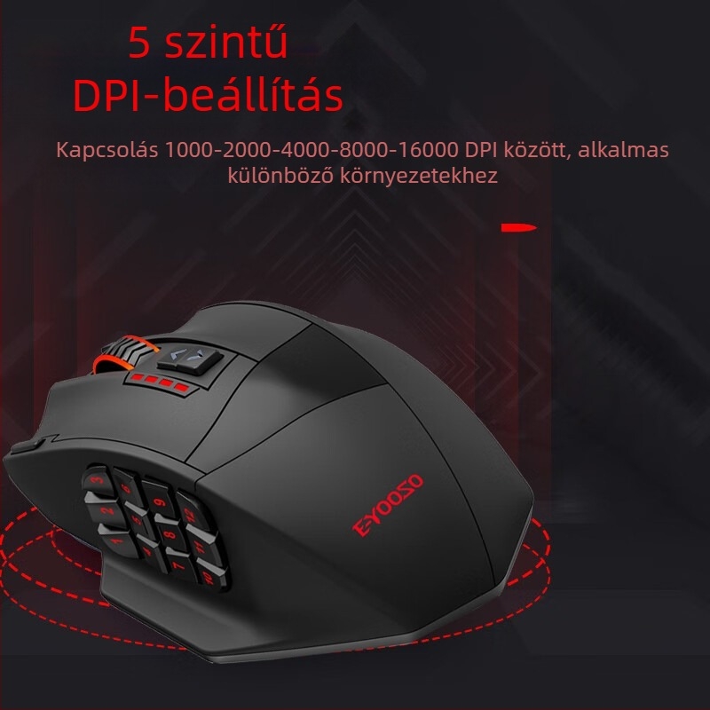 X33 optikai gamer egér, kettős üzemmód (kábeles és vezeték nélküli), USB, 16000 DPI, 9 gomb