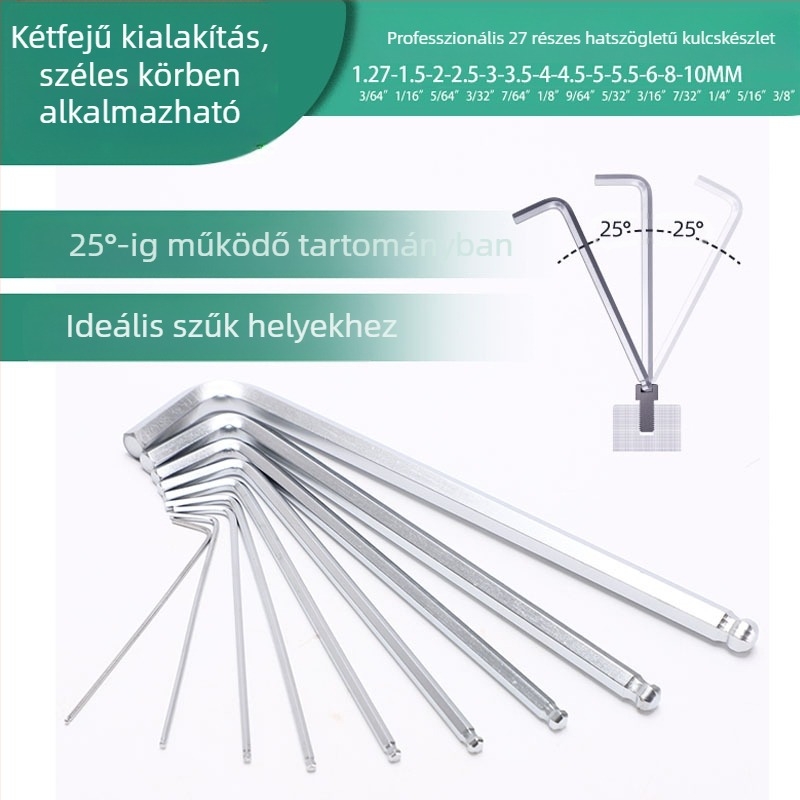 Celtic 27 részes hatszögletű belső csőkulcs készlet króm-vanádium acélból, L-alakú fej